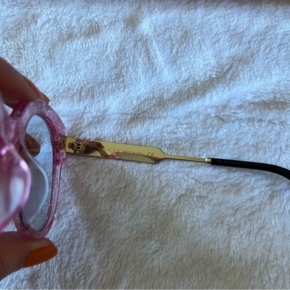 GUCCI GG0282SA Sunglasses Round Frame Web Pink Glitter Light Azure Acetate new - Picture 12 of 15